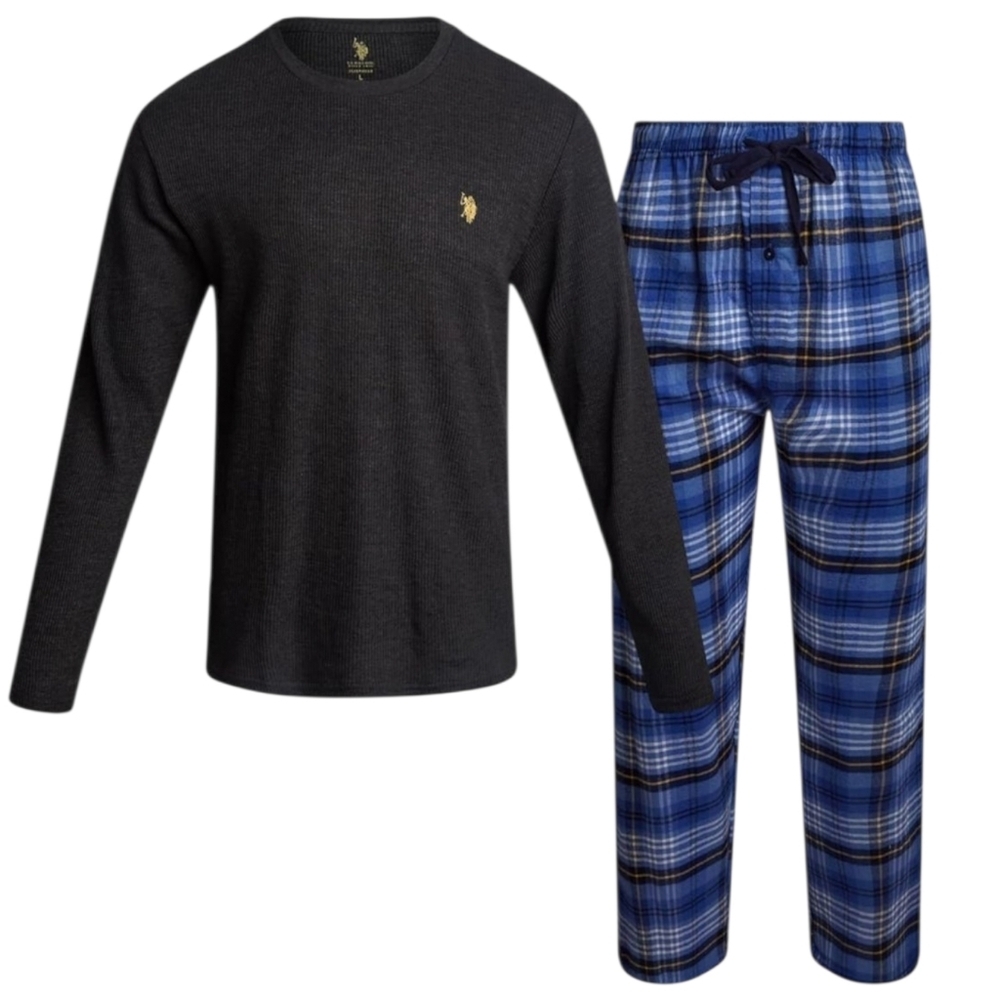 U.S Polo ASSN. Sleepwear Pajamas Thermal Crew Top & Flannel Pant Set Size Medium